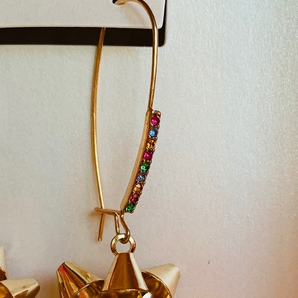 New Betsey Johnson Gold Bow Dangle Earrings - Picture 7 of 13